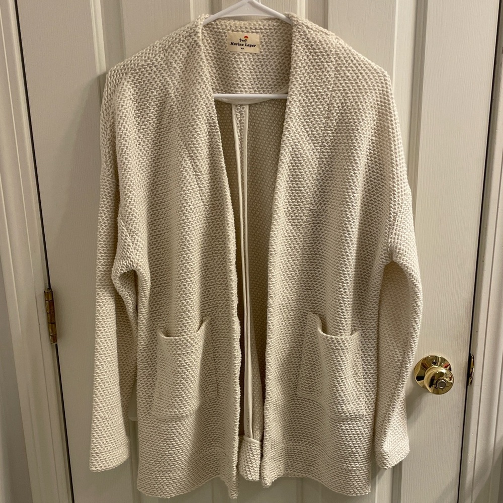 Marine Layer Salina Open Front Cream Knit Cardigan